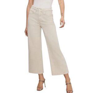 Good American Good Waist Palazzo Crop Wide Leg Jeans Raw Hem 4 Bone NWT